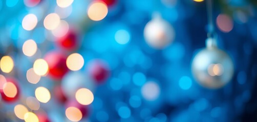 Obraz premium Abstract blurry Christmas backdrop, shimmering blue glitter texture, party, overlay