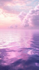 Canister spray substance Beautiful sunset over tranquil water with soft pastel hues and fluffy clouds reflecting on the surface.
