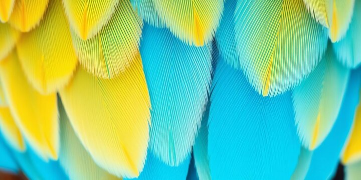 Light blue and gold tropical bird feathers, macro texture, minimal abstract background, minimal, style - Powered by Adobe