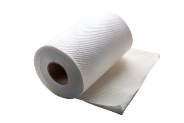 Fototapeta premium A roll of white paper towel is isolated on transparent background, ready for cleaning