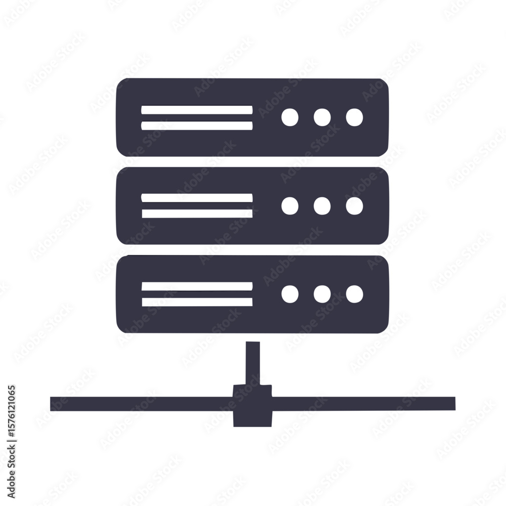 Poster server rack system illustration stacked with network connection interface for storage