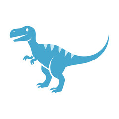 Cartoon of blue standing t-rex with back triangle pattern. Prehistoric cute animal illustration, mascot, icon style for kid.