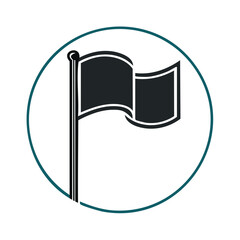 Dark Flag Waving Symbol in a Teal Circle Border for Graphic Icon Display