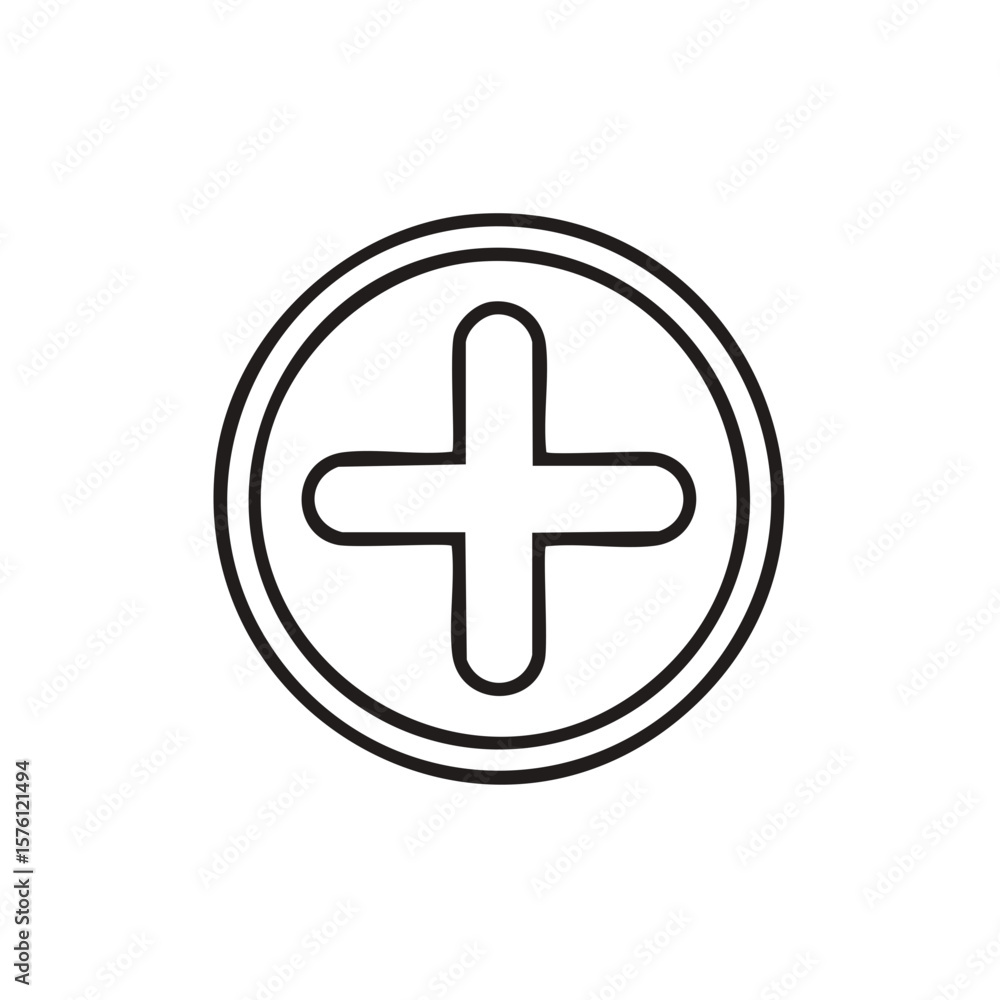 Poster cross symbol enclosed in concentric circles, minimal design element outline for vector art usage and