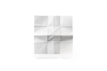 Folded and creased white paper creating a geometric pattern on a transparent background, isolated on transparent background