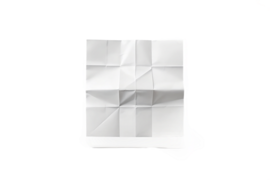 Folded and creased white paper creating a geometric pattern on a transparent background, isolated on transparent background