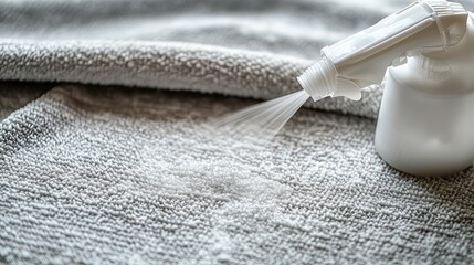 Canister spray substance Cleaning spray in action, refreshing fabric surfaces with an eco-friendly approach for a cleaner home environment.