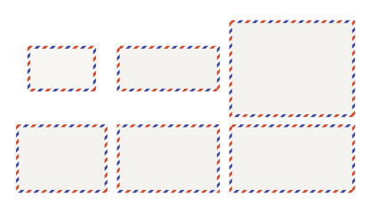 Red-blue postcard frames isolated on a white background. Blank airmail border templates. Vector illustration