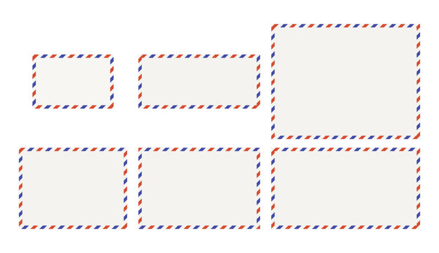 Red-blue postcard frames isolated on a white background. Blank airmail border templates. Vector illustration