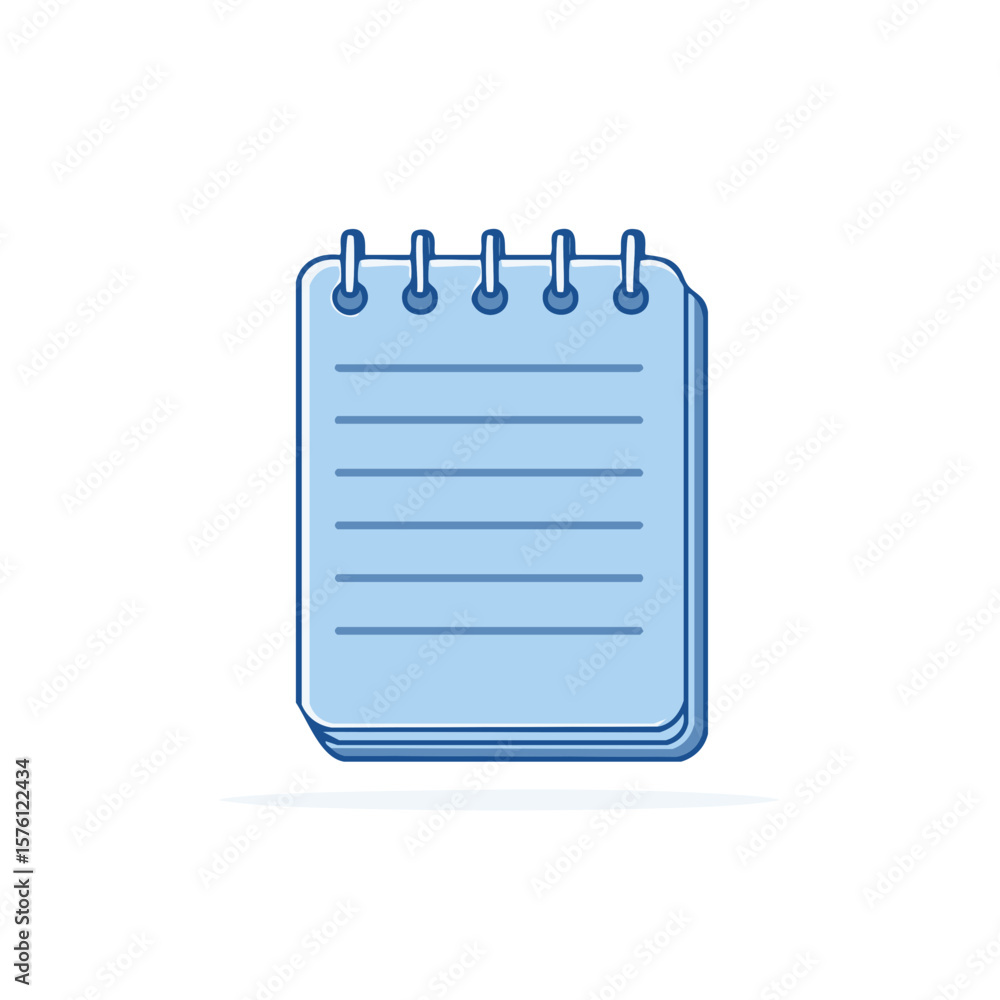 Poster blue notepad on wire binding with paper sheets for lists and planning