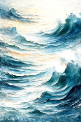 Sunlit Celestial Ocean Waves in Abstract Light, Dreamlike Flow of a Cosmic Sea -Generative AI
