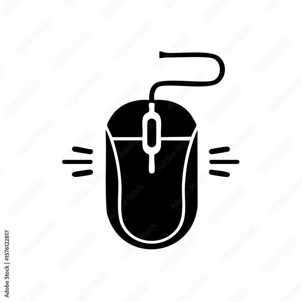 Poster black mouse device icon symbol, wired computer accessory for navigation and input