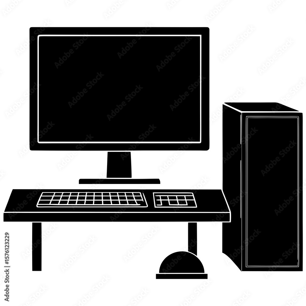 Fototapete black desktop computer setup with monitor keyboard mouse and tower