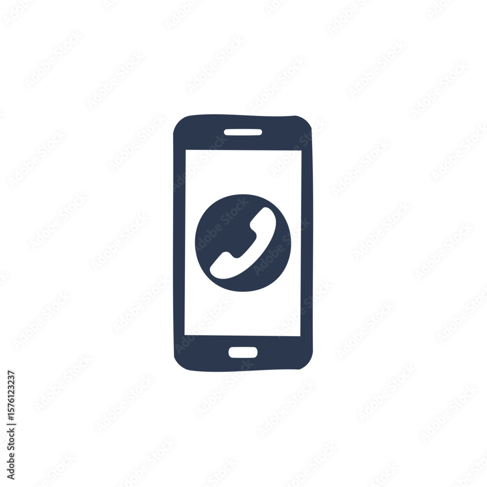 Poster phone contact icon on smartphone screen representing communication or call function with modern desi