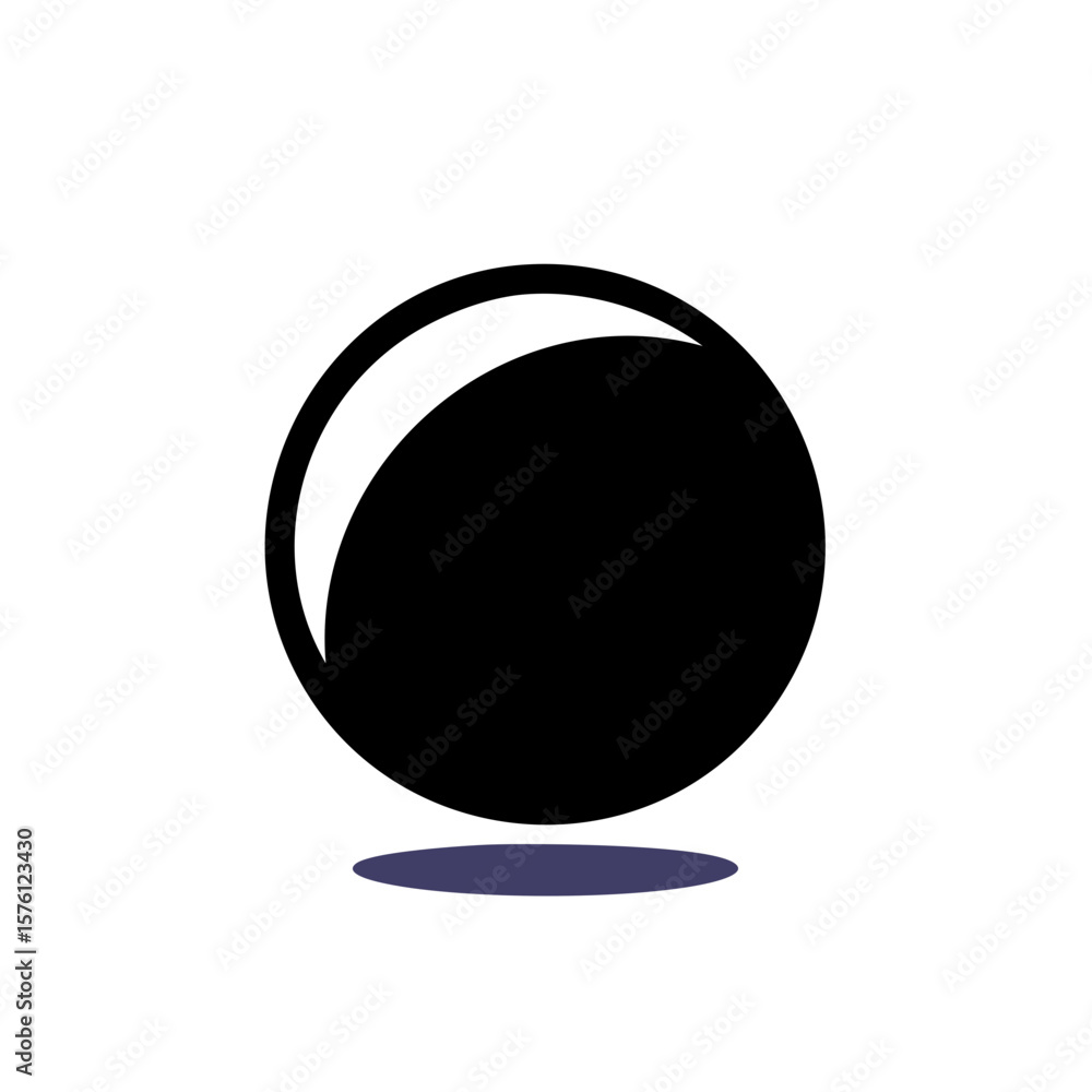 Fototapete abstract black sphere with highlight and shadow, isolated design element, simple graphic