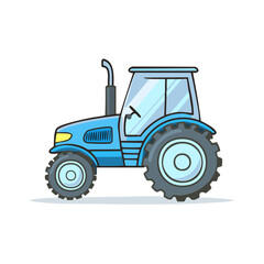 Obraz premium Stylized Blue Tractor Illustration Farm Vehicle Heavy Machinery Side View Isolated