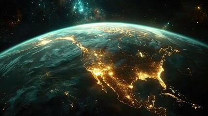 Celestial view of North America's illuminated cities.
