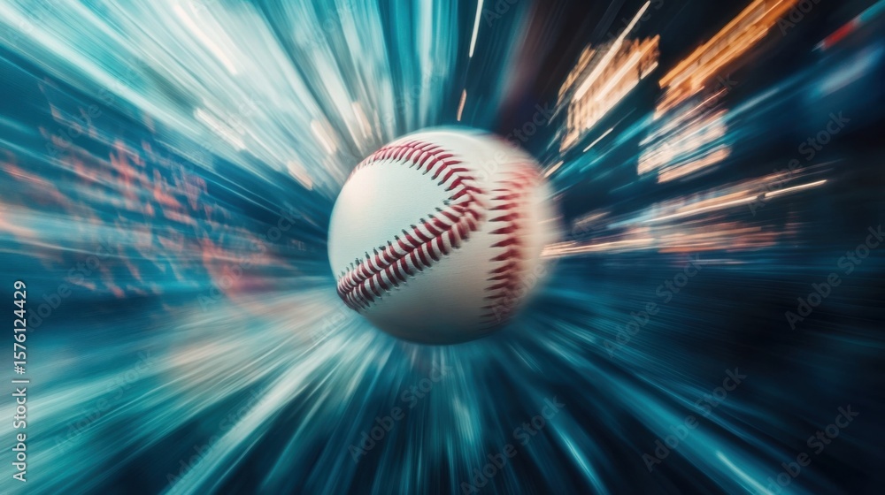 Poster dynamic motion baseball imagery with light streaks emphasizing velocity and action