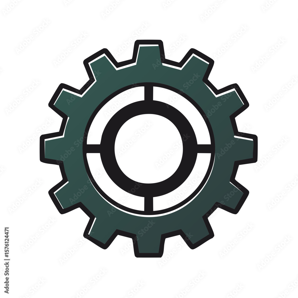 Poster sprocket wheel vector symbol of industrial mechanism with round target center precision engineering 