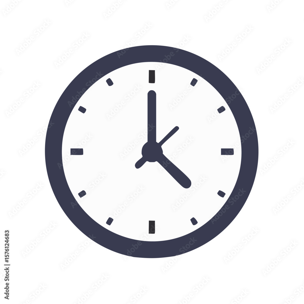 Poster dark blue analog clock with time display indicating five o'clock and six minutes concept