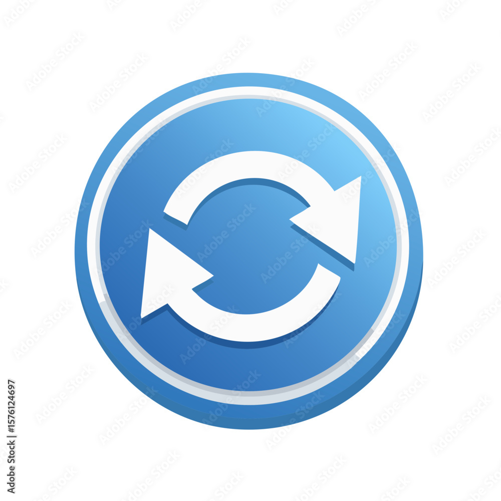 Poster blue rounded icon with curved arrows showing reverse rotation symbol