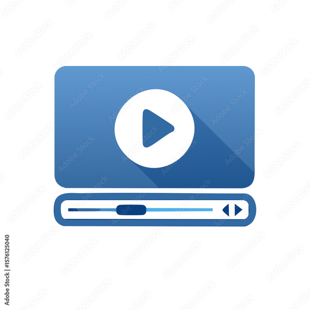 Poster blue playback control icon featuring play button and progress bar for video player interface