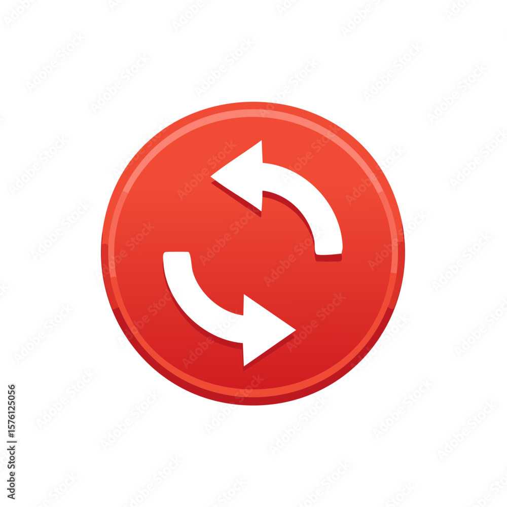 Poster red button with white arrows showing rotation process