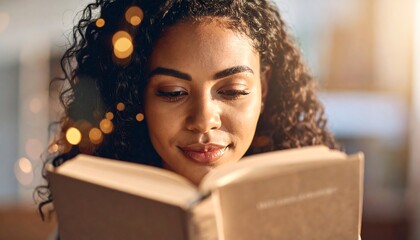 Woman engrossed in reading book