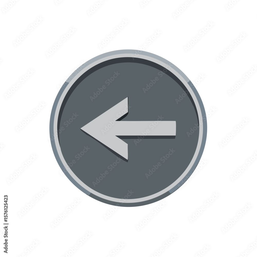 Poster circular grey arrow button pointing left indicating backward direction in navigation element