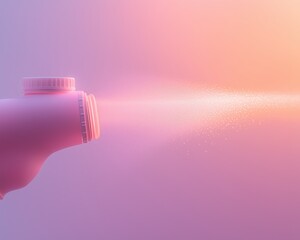 Canister spray substance Elegant pink spray bottle releasing a soft mist against a pastel gradient background.