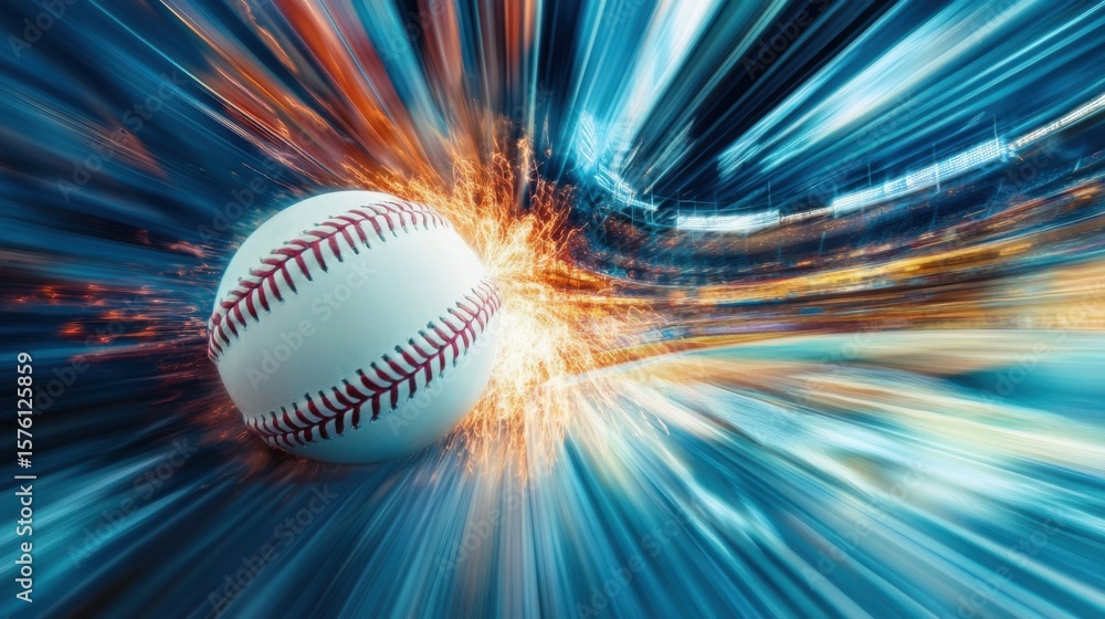 Poster dynamic perspective of a baseball with high-speed motion blur effect
