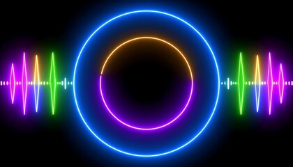 Neon circles with audio waves