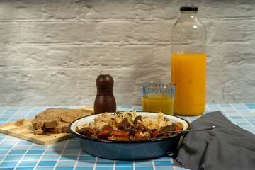 Hearty meat stew served with fresh bread