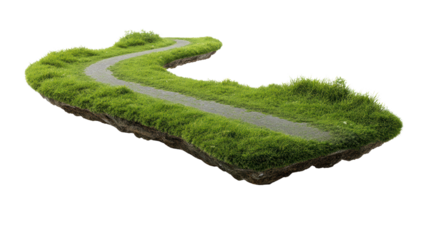 Curved path through vibrant green grass, ideal for eco-friendly themes, nature walks, and outdoor exploration.
