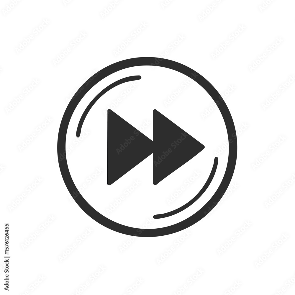 Poster media player fast forward symbol within circular frame with motion lines