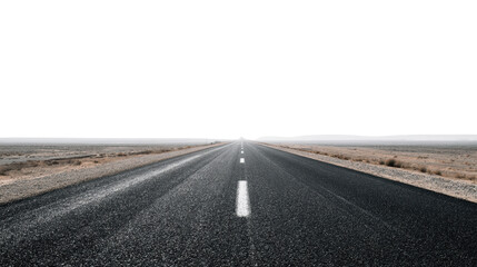 Fototapeta premium Empty road stretching towards the horizon, clear sky and sandy landscape, perfect for adventure themes.