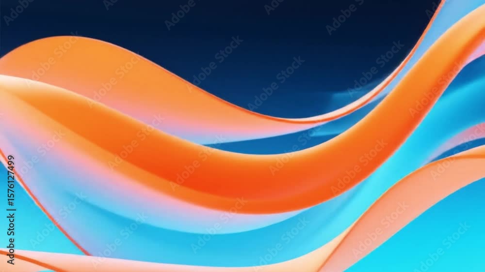 Poster dynamic wave of orange and blue abstract lines flows smoothly across dark backdrop, forming a suitab