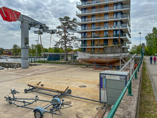 Mrzezyno, Poland, May 7, 2025: The Port of Mrzezyno in Poland, a port on the Baltic Sea at the mouth of the Rega River