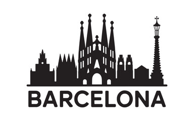 Fototapeta premium Striking Silhouette of Barcelona City Skyline A Minimalist Black and White Vector Graphic Depicting Iconic Architecture and Urban Identity
