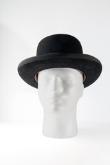 antique hand made  felt ftrilby panama hat  isolated on white background