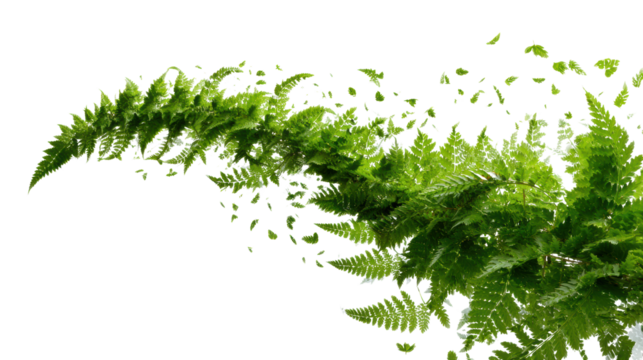 Green fern leaf on a white isolated background.