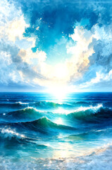 Majestic Ocean under the Golden Sunlight -Generative AI

