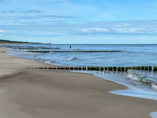 Fishing for garfish on a rod in the Baltic Sea, Mrzezyno region in Poland
