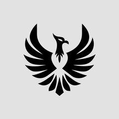 Stylized black phoenix logo design on light background