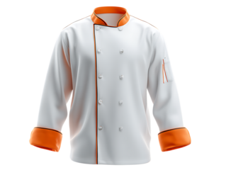 White chef cook jacket with orange edges isolated on white background