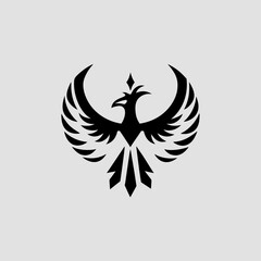 Obraz premium Stylized black phoenix logo design on light background