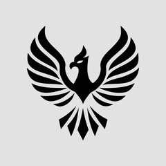 Obraz premium Stylized black phoenix logo design on light background