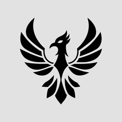 Obraz premium Stylized black phoenix logo design on light background