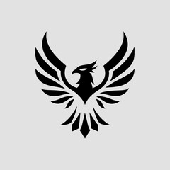 Obraz premium Stylized black phoenix logo design on light background