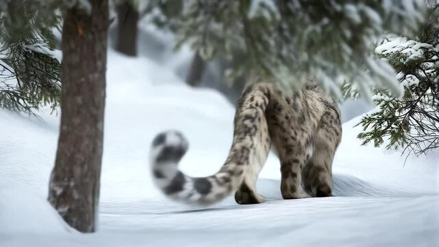 Snow leopard in snowy forest